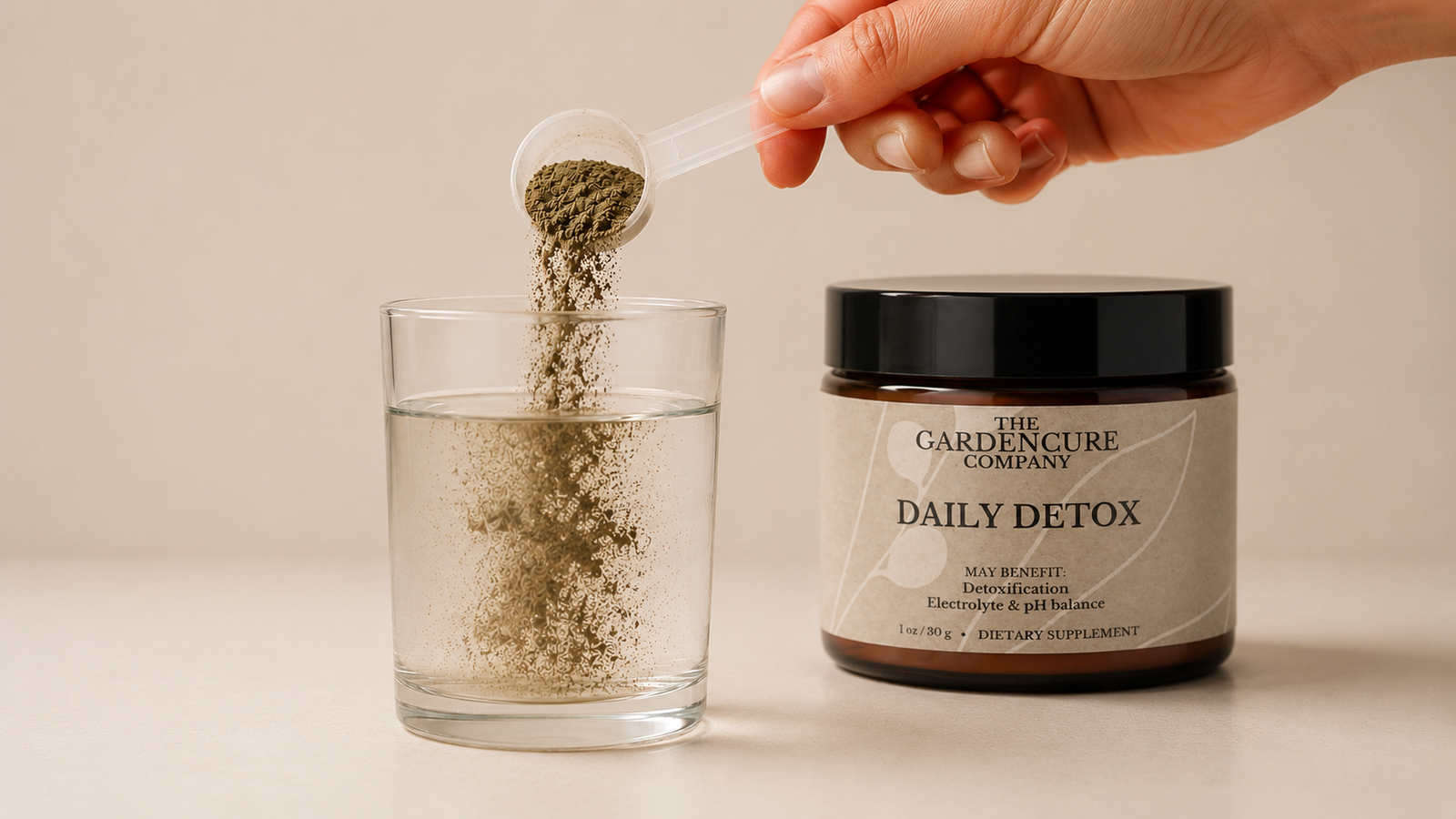 Daily Detox binder being mixed into water